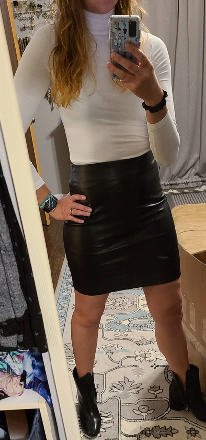 Genuine Leather Zip Back Straight Skirt Workwear