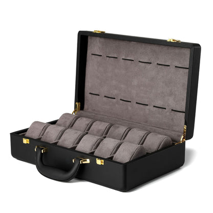 leather watch box brown storage with gold clasp 3