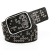 Wide punk studded leather belt with eyelets Black 105 cm