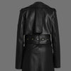 Black Leather Trench Coat Womens Long Belted Double Breasted