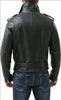 mens leather biker jacket belted waist black motorcycle style