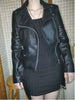 brown faux leather biker jacket women belted cropped fit