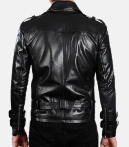 motorcycle black leather jacket mens belted biker style