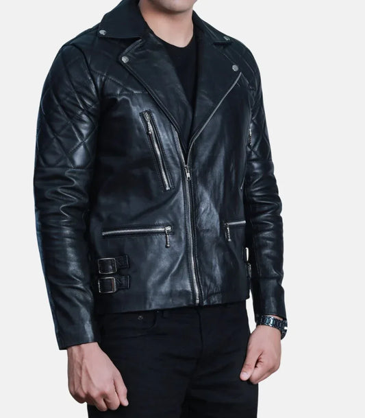 Mens Black Biker Leather Jacket Quilted – Real Leather Jacket