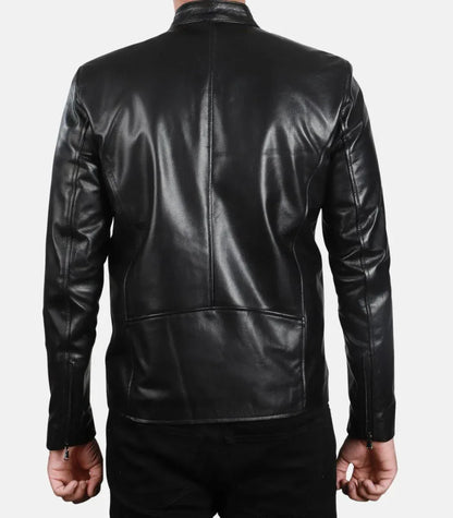 Slim Fit Leather Jacket Mens Black Biker