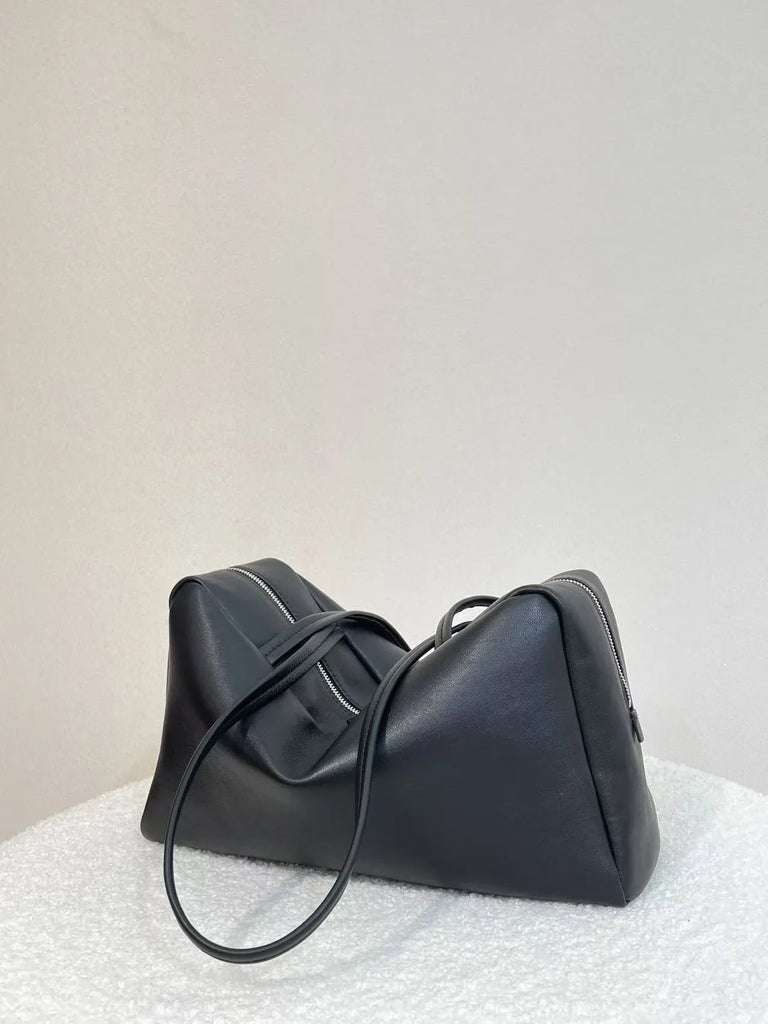 Women’s Genuine Leather Boston Bowling Shoulder Bag Black