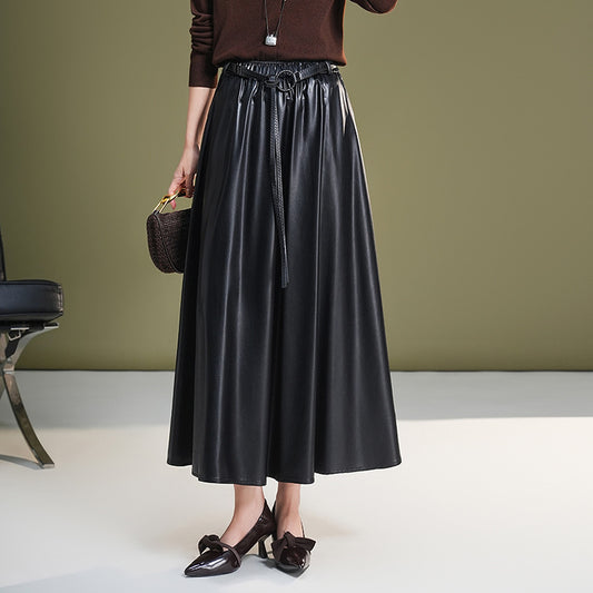 Leather maxi skirt with belt