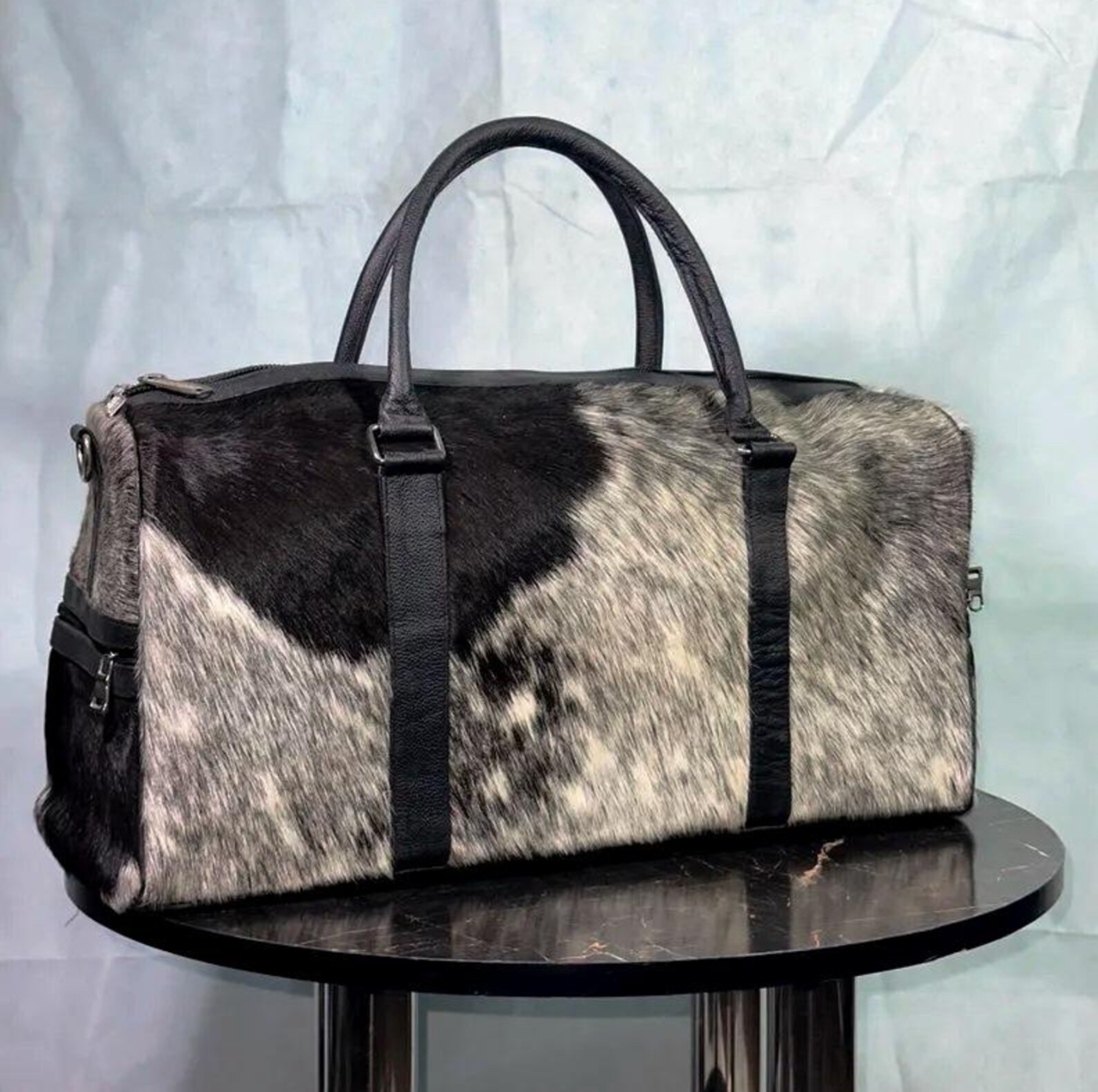 Cowhide travel duffle bag carryall