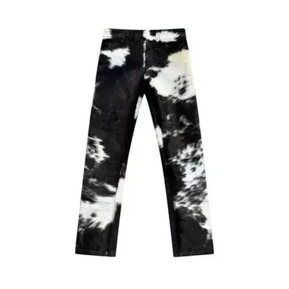 Black Cowhide Leather Pants Men Hair On Hide Trousers