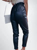 cropped leather pants women high waist black genuine leather