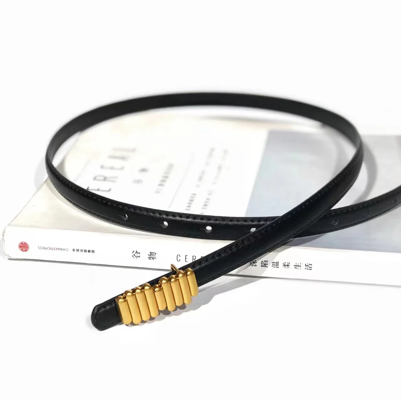 Women’s Skinny Genuine Leather Belt Gold Buckle