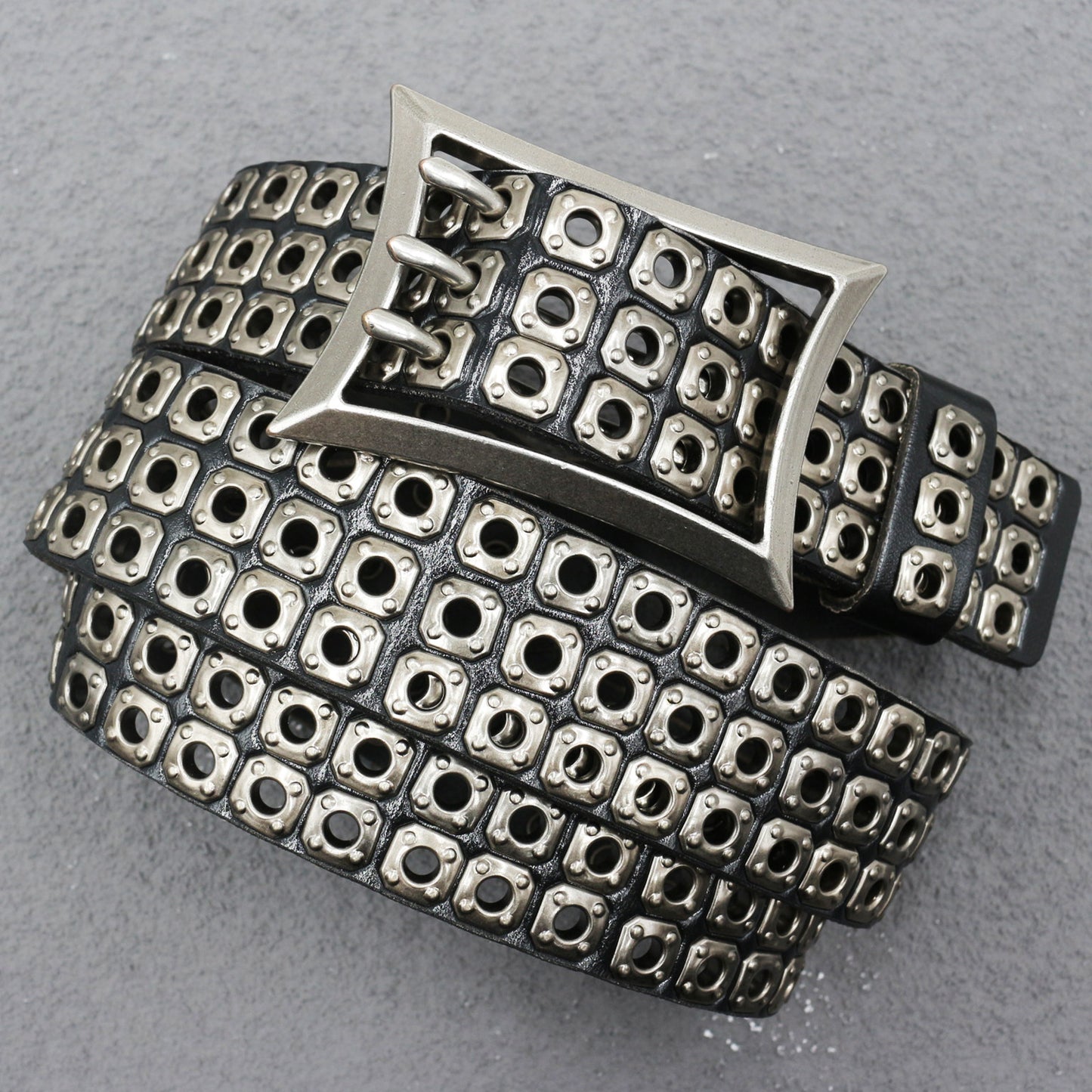 Punk studded wide leather belt with rivets Black 105 cm