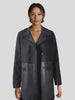 Faux Leather Coat Women Shearling Trim Mid Length Black