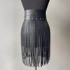 Women red fringe faux leather belt skirt high waist tassel design