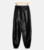 Women black genuine leather trousers high waist slim fit