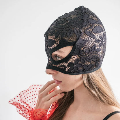black lace hood mask festival rave cosplay headgear
