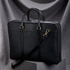 Black Leather Briefcase for Men with Double Handles and Laptop Storage