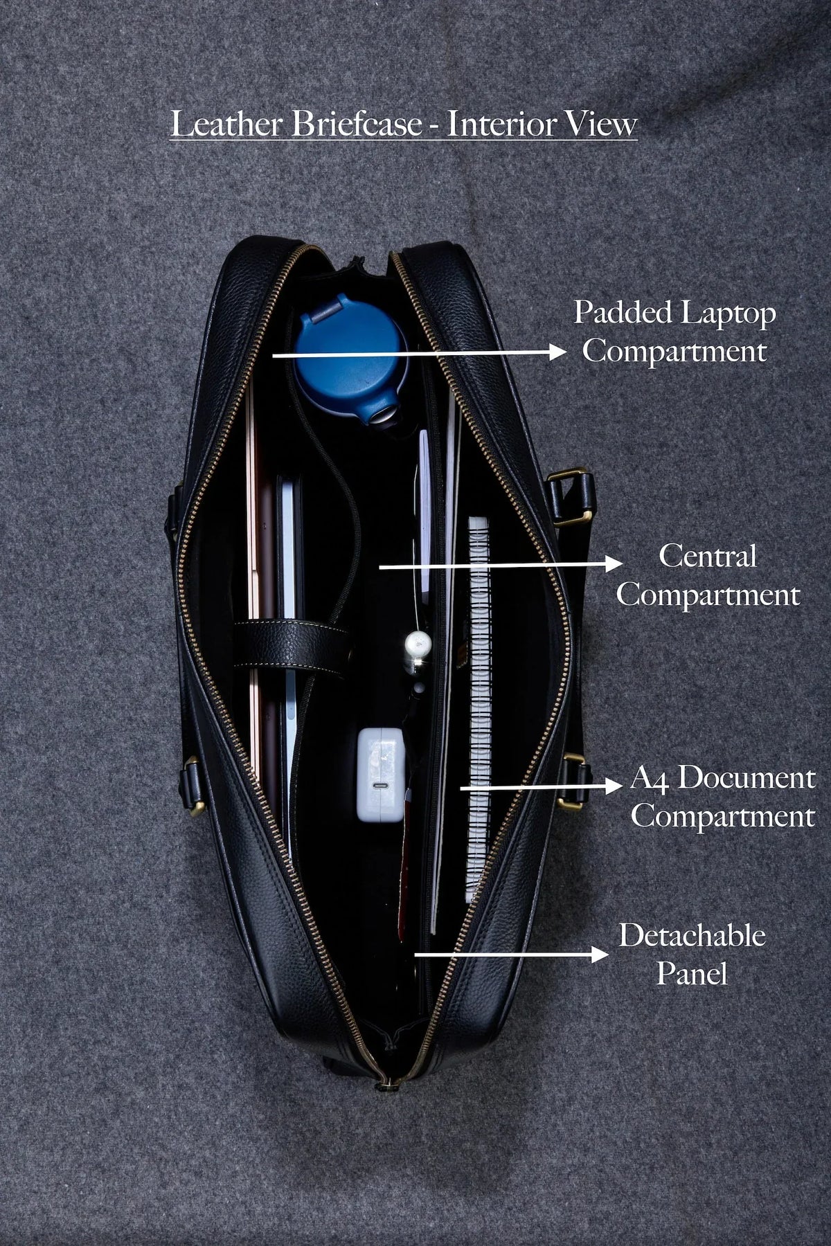 Black Leather Briefcase for Men with Double Handles and Laptop Storage