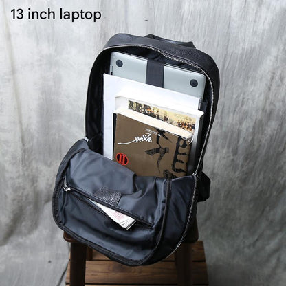 Men's genuine leather laptop travel backpack