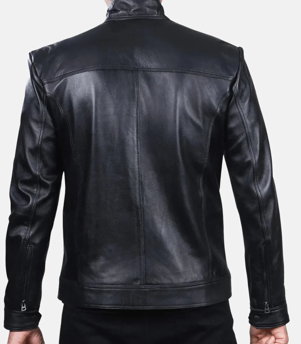 mens leather flight jacket black zip minimal
