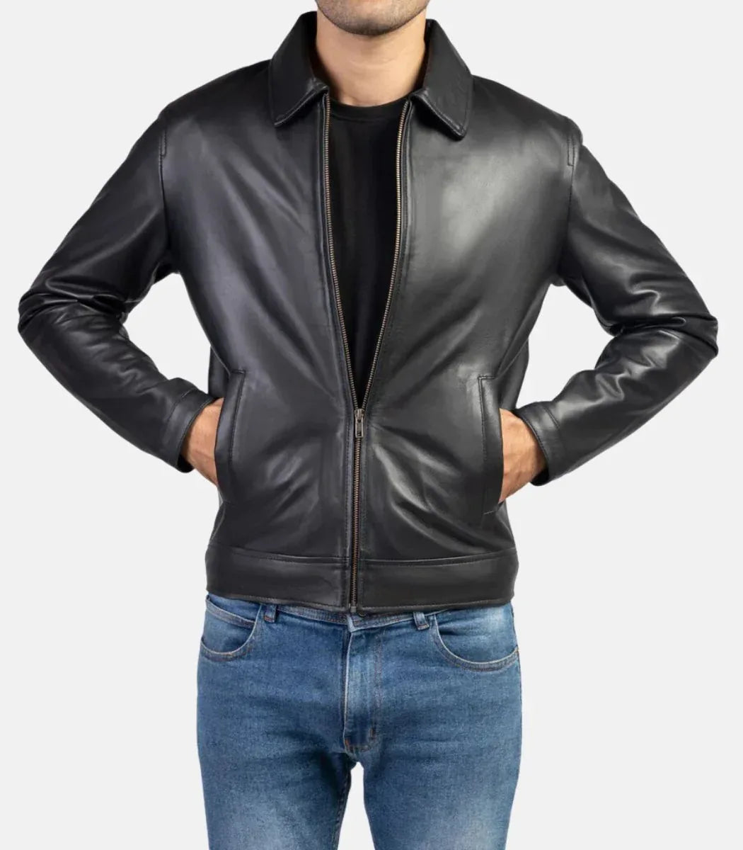 black leather jacket men classic clean everyday look