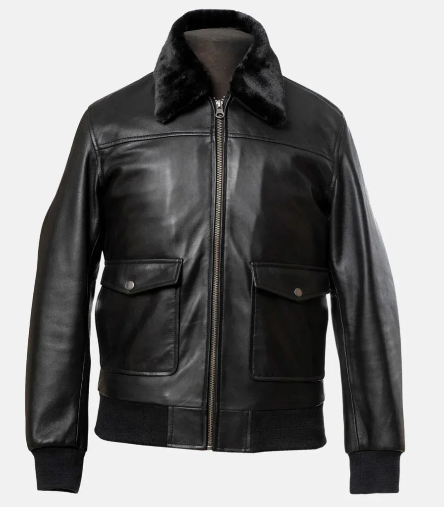 Mens Black Leather Jacket with Fur Collar – Real Leather Jacket