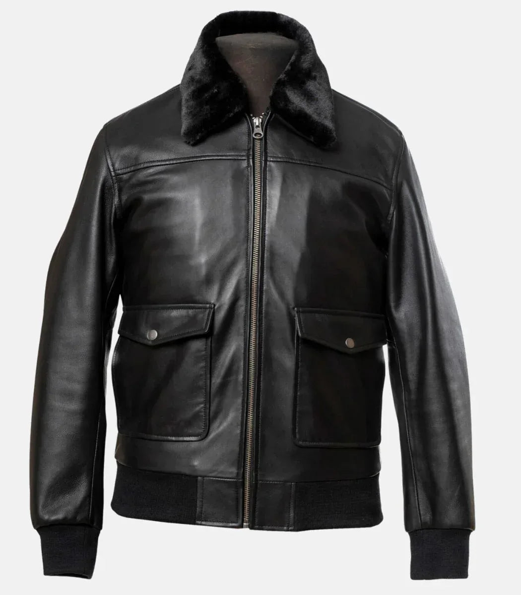 Mens Black Leather Jacket with Fur Collar – Real Leather Jacket