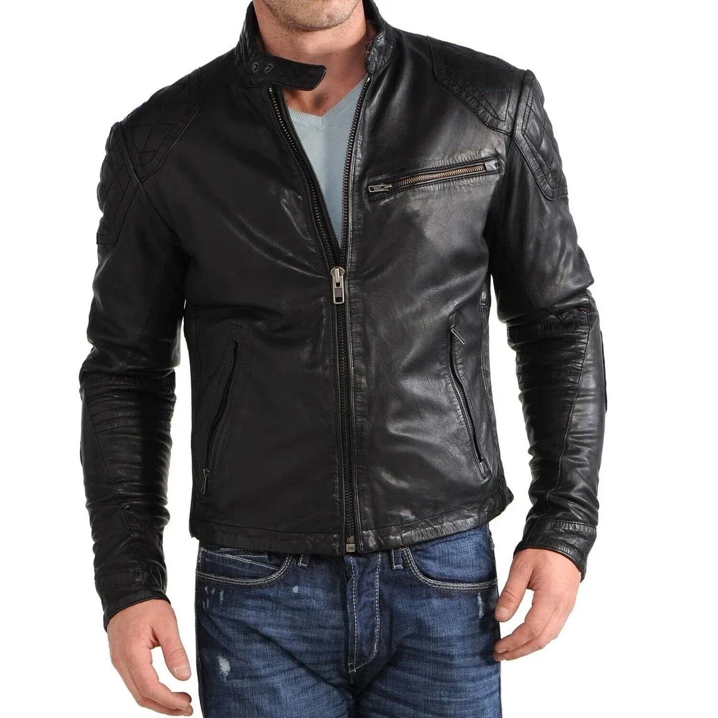 Black Biker Genuine Leather Jacket Soft