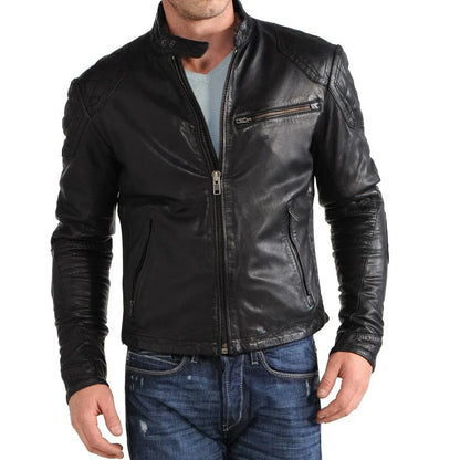 Black Biker Genuine Leather Jacket Soft