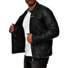 Mens Cafe Racer Leather Jacket Black Motorcycle Coat