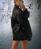Womens Classic Oversized Biker Leather Jacket Black