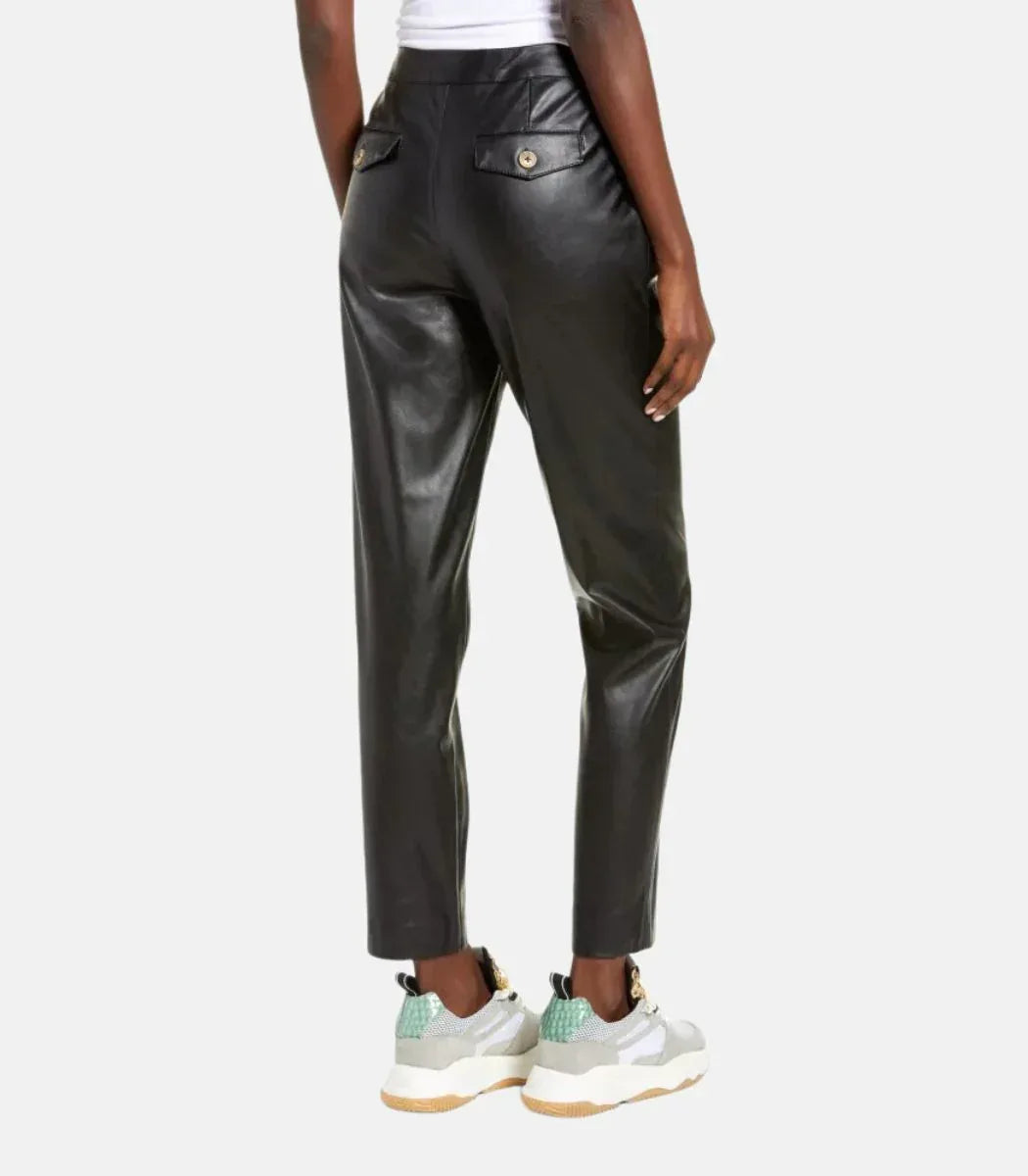 black leather trousers women straight leg real leather pants with pockets