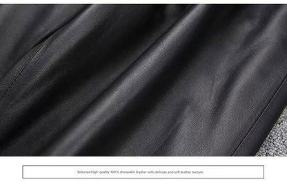 Women Leather Pants High Rise Black Cuff Trousers
