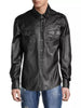 lightweight leather shirt mens snap button slim fit Black S