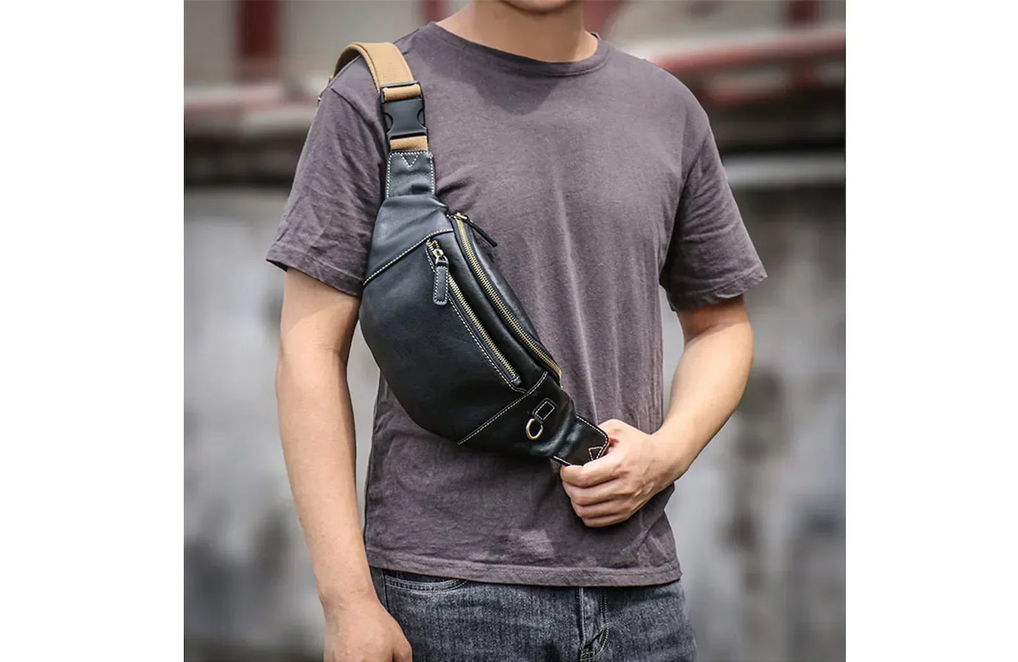 Mens Leather Sling Bag Black Crossbody Leather Sling Bag