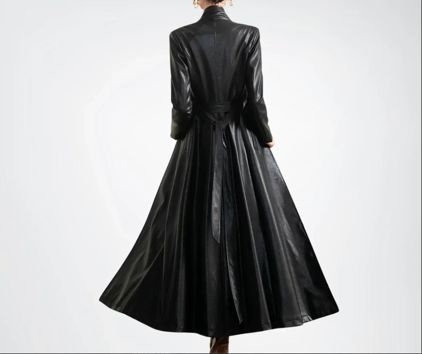 Leather Coat Womens Long Black Trench Coat Full Length