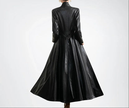 Leather Coat Womens Long Black Trench Coat Full Length