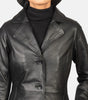 Womens Black Leather Trench Coat Long Genuine Leather Coat