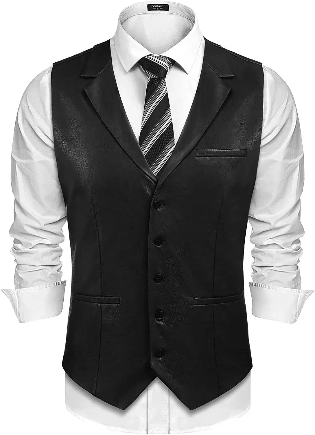 Black leather vest men slim fit mens black vest