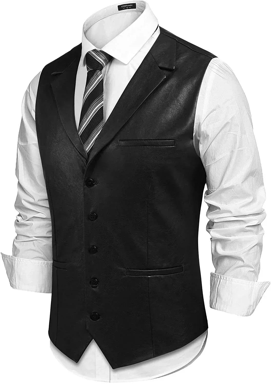 Black leather vest men slim fit mens black vest