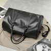 Black Leather Weekender Bag for Men Carry On