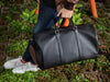 Leather Travel Bag for Men with Shoe Compartment and Barrel Shape