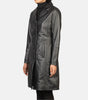 Womens Black Leather Trench Coat Long Genuine Leather Coat
