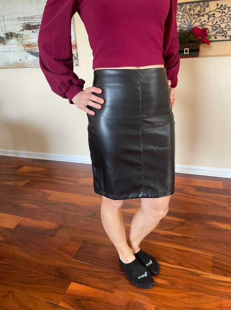 Genuine Leather Zip Back Straight Skirt Workwear