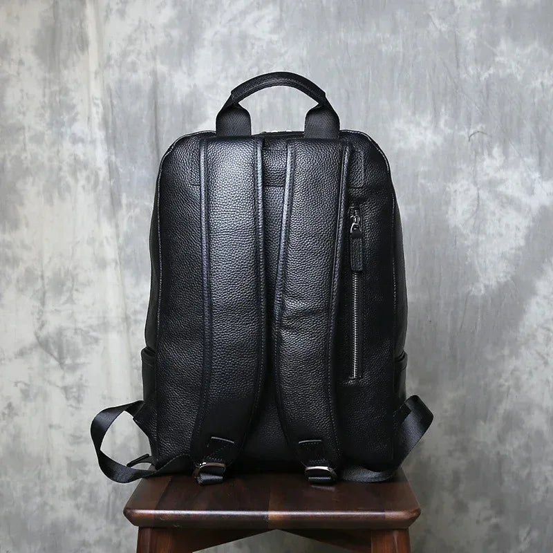 Men's genuine leather laptop travel backpack