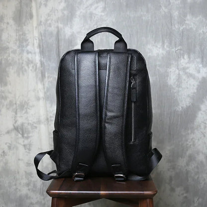 Men's genuine leather laptop travel backpack