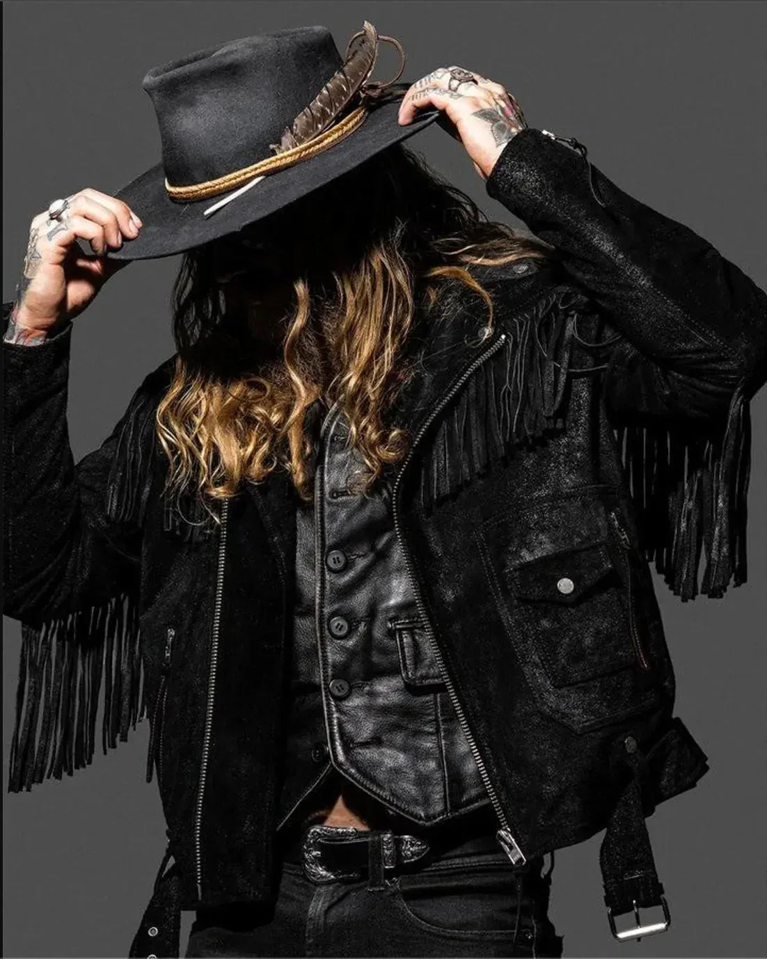 Black Suede Fringe Jacket Mens Western Biker Fringe Jacket
