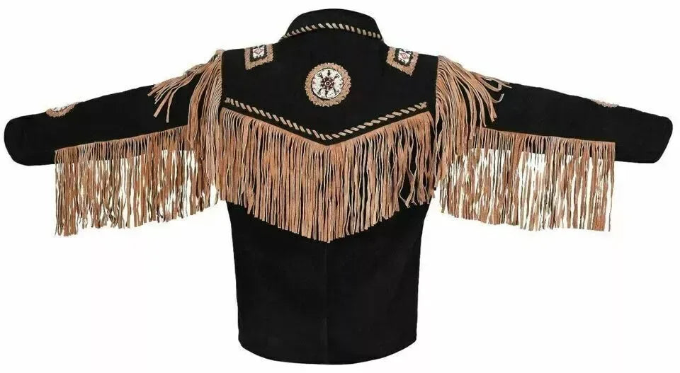 Mens Fringe Suede Jacket Native American Western Style