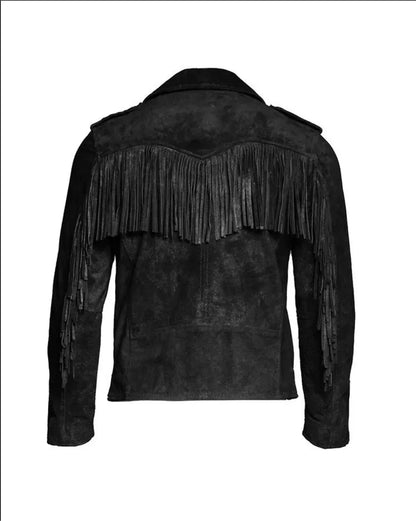 Black Suede Fringe Jacket Mens Western Biker Fringe Jacket