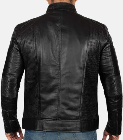 Mens Distressed Leather Jacket Black Vintage Style Zip Jacket